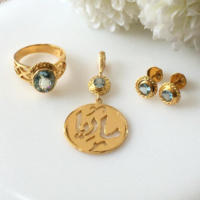  Gold personalized set in Aquamarine