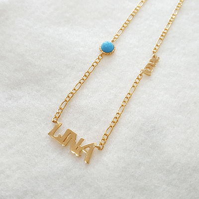 Lina Name necklace customized with turquoise.