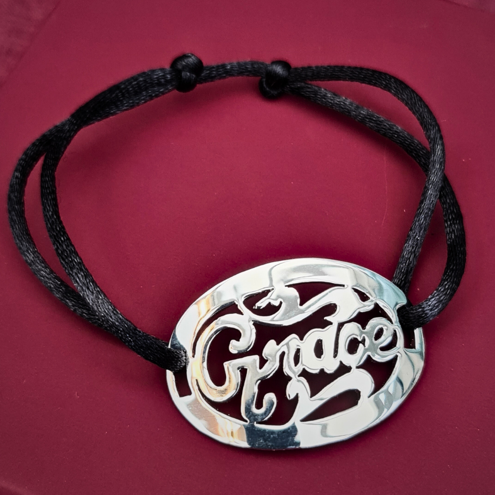 name bracelet in black cord
