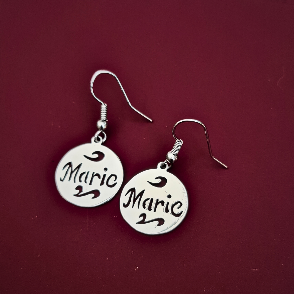 bespoke earrings with arabic or english script name carving