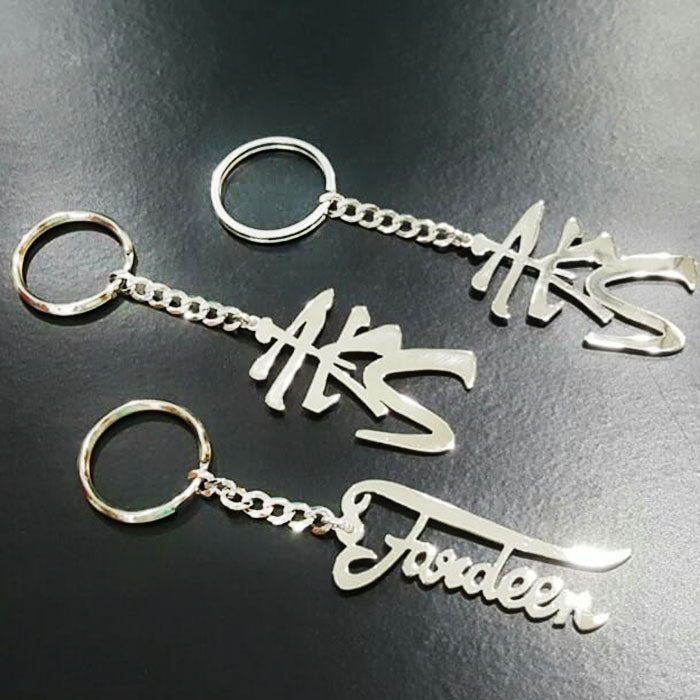 Empire Personalized Silver Keychain with Name Initials for Men